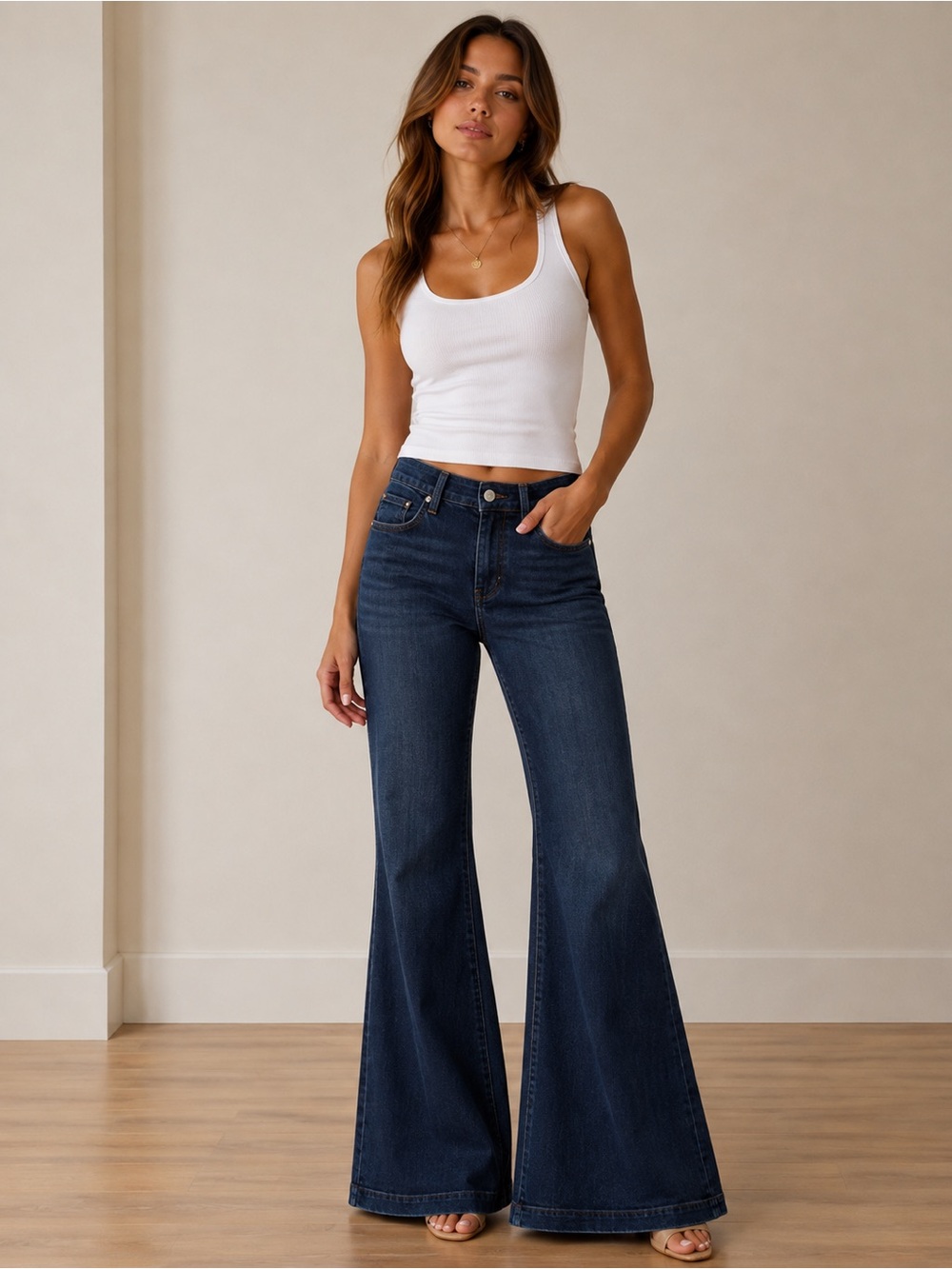 Frame Denim Dark Blue High-Rise Wide Leg Jeans
